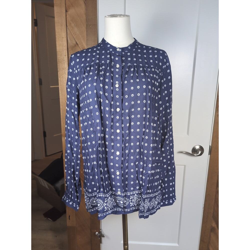 Lands End Women's M Boho Long Sleeve Button UP Blouse Cowgirl Bandana Cowboy
